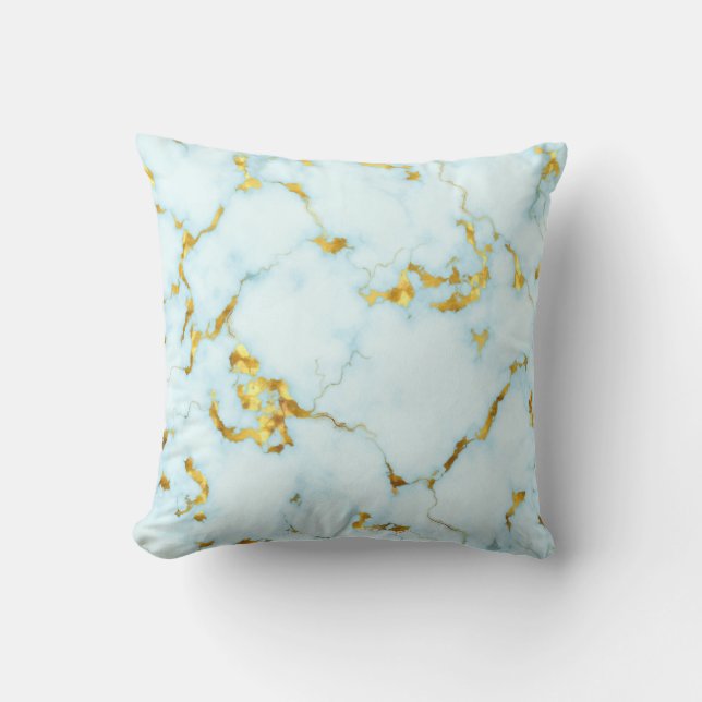 Luxurious Azure Gilded Pottery Motif Ceramic  Art Throw Pillow (Front)