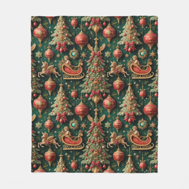 Luxurious Baroque Christmas Fleece Blanket (Front)