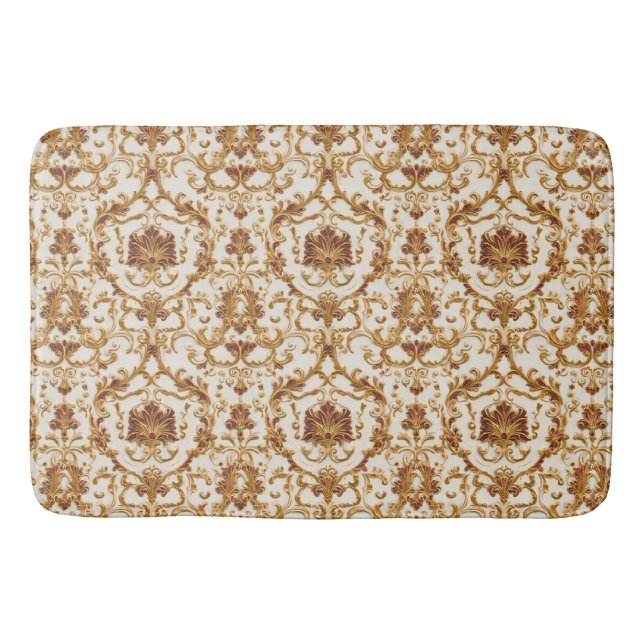 Luxurious Baroque Gold Ornament on Ivory Bath Mat (Front)