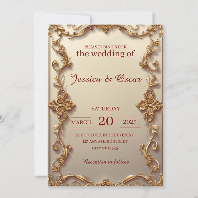Luxurious Baroque Gold Wedding Invitation (Front)