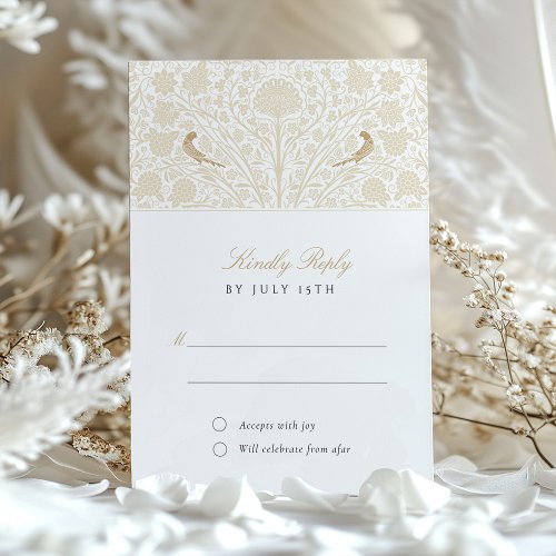 Luxurious Beige Gold Floral RSVP Wedding Card