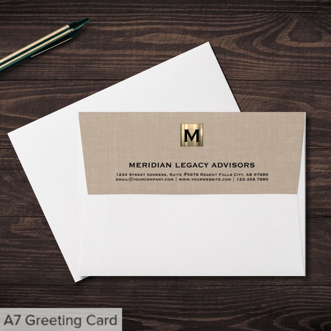Luxurious Beige Linen Brushed Gold Monogram Envelope (Creator Uploaded)