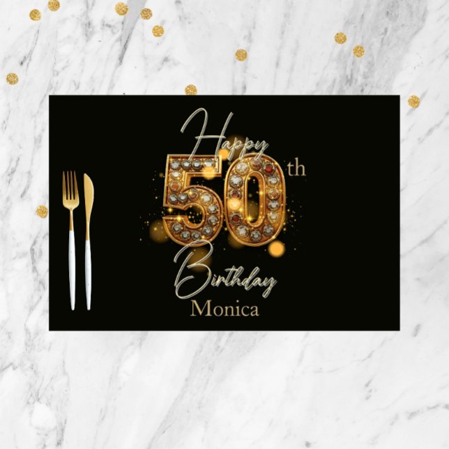 Luxurious Black and Gold 50th Birthday Placemat (Creator Uploaded)