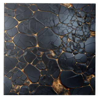 Luxurious Black and Gold Abstract Ceramic Tile