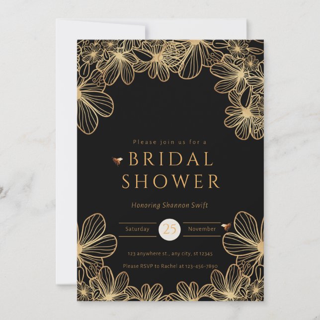 Luxurious Black and Gold Bridal Shower  Invitation (Front)