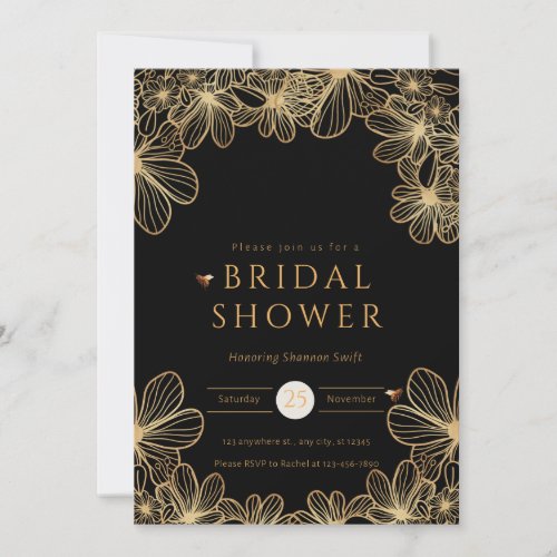 Luxurious Black and Gold Bridal Shower  Invitation