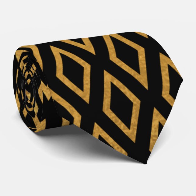 Luxurious Black and Gold Geometric Neck Tie  (Rolled)