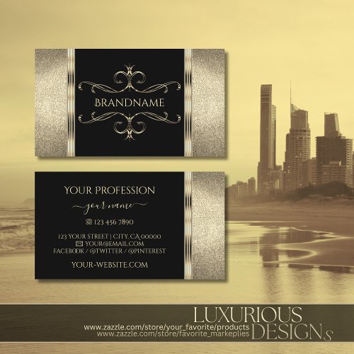 Luxurious Black and Gold Glitter Ornate Ornaments Business Card