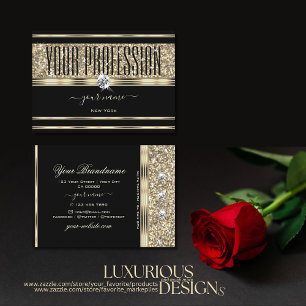 Luxurious Black and Gold Glitter Stars Diamonds Business Card