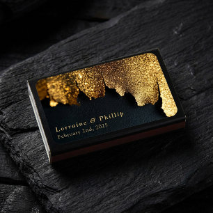 Luxurious Black and Gold Glitter wedding Matchbox Matchboxes