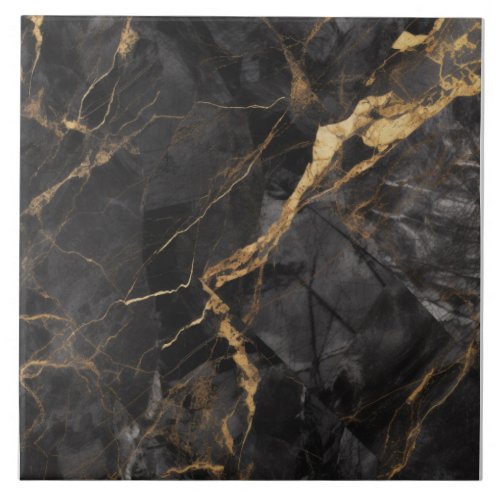 Luxurious Black and Gold Marble Ceramic Tile