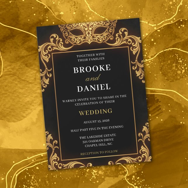 Luxurious Black and Gold Masquerade Wedding Invitation (Creator Uploaded)