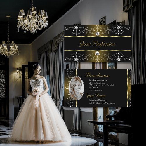 Luxurious Black and Gold Ornate Borders with Photo Business Card
