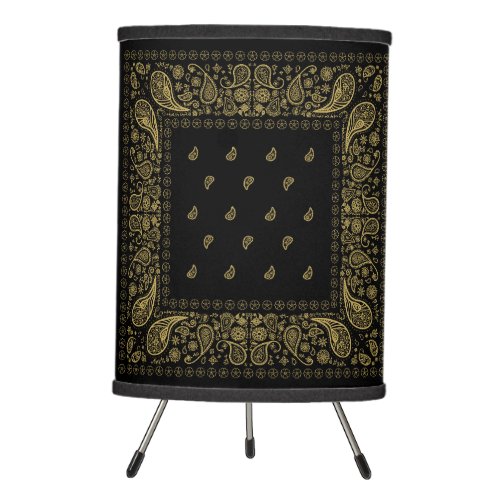 Luxurious Black and Gold Paisley Design Tripod Lamp