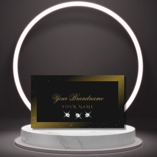 Luxurious Black and Gold Sparkling Diamonds Modern Business Card (Creator Uploaded)