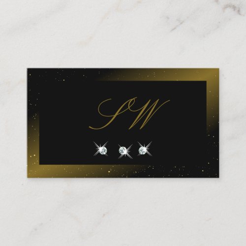 Luxurious Black and Gold Sparkling Jewels Monogram Business Card