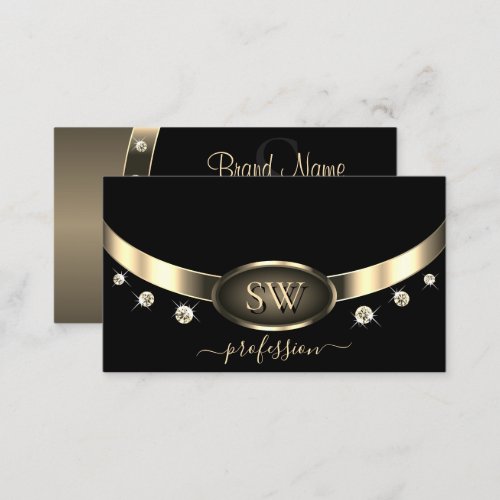 Luxurious Black and Gold with Monogram Diamonds Business Card