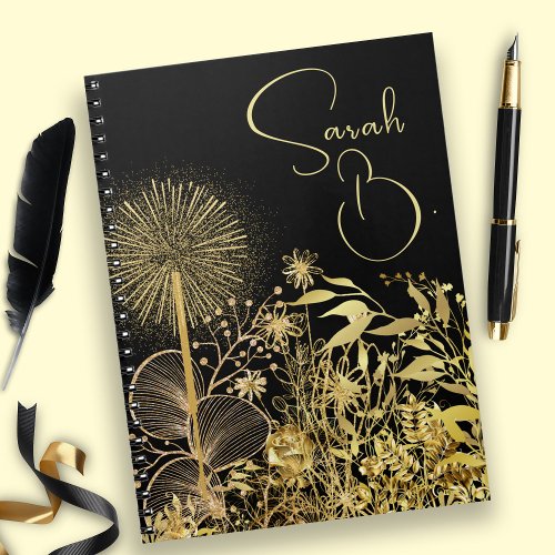 Luxurious Black and Golden Tones Elegant Floral  Notebook