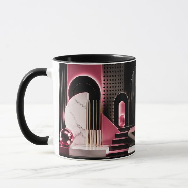 Luxurious Black and Pink Marble Geometric Design Mug (Left)