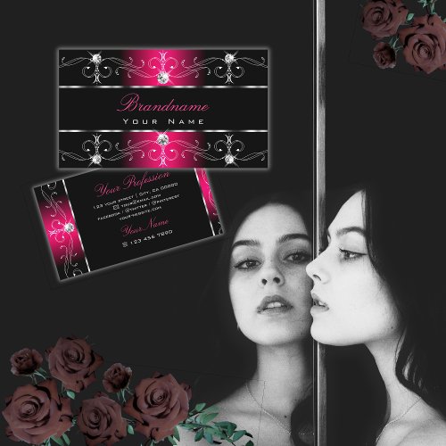 Luxurious Black and Pink Ornate Borders Ornaments Business Card
