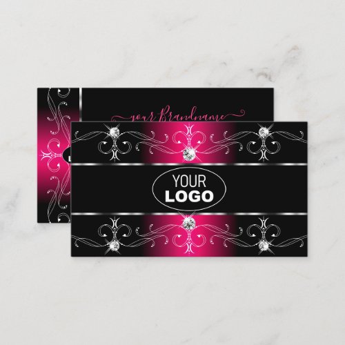 Luxurious Black and Pink Ornate Borders with Logo Business Card