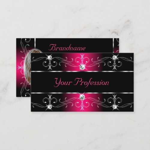 Luxurious Black and Pink Ornate Borders with Photo Business Card