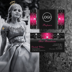 Luxurious Black and Pink Squiggled Jewels add Logo Business Card
