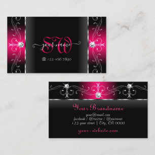 Luxurious Black and Pink Squiggled Jewels Monogram Business Card