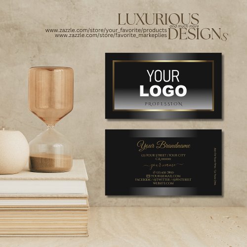 Luxurious Black and White Ombre Gold Frame Logo Business Card