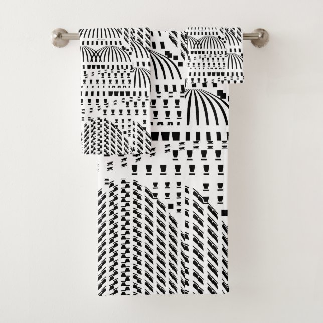 LUXURIOUS BLACK AND WHITE WAVY BATH TOWEL SET (Insitu)