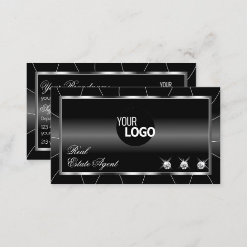 Luxurious Black and White with Diamonds  Logo Business Card