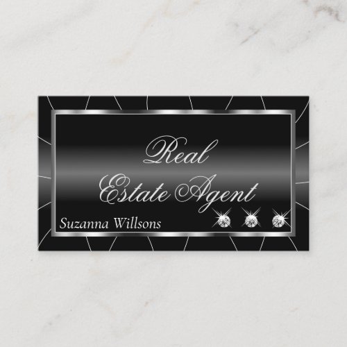 Luxurious Black and White with Diamonds Stylish Business Card