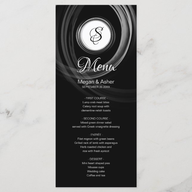 Luxurious Black and White with Silver Ring Initial Menu (Front)