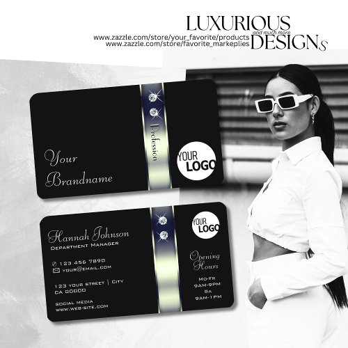 Luxurious Black Blue Silver Decor Jewels and Logo Business Card