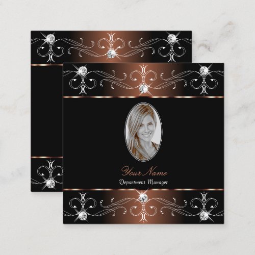 Luxurious Black Brown Ornate Ornaments with Photo Square Business Card