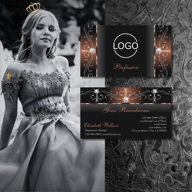 Luxurious Black Brown Squiggled Jewels with Logo Business Card (Creator Uploaded)
