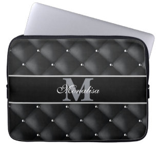luxurious black design monogramed personalized laptop sleeve