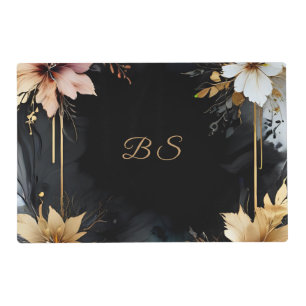 luxurious black gold agate floral marble placemat