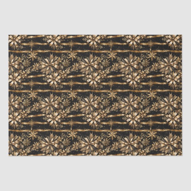 Luxurious Black Gold Bow Snowflakes Christmas Tissue Paper (Front)
