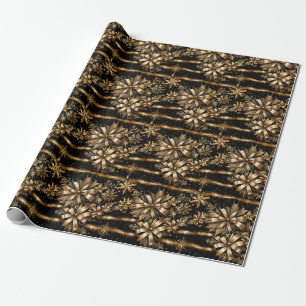 Luxurious Black Gold Bow Snowflakes Christmas Wrapping Paper