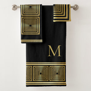 Luxurious black gold elegant monogram Towel set