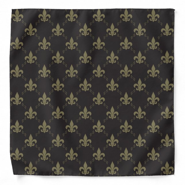 Luxurious Black Gold Fleur de Lis Bandana (Front)
