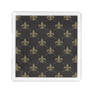 Luxurious Black Gold Fleur De Lis Pattern Acrylic Tray