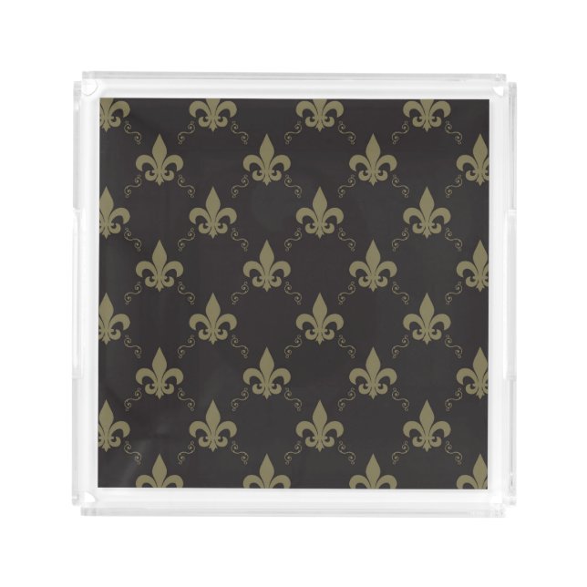 Luxurious Black Gold Fleur De Lis Pattern Acrylic Tray (Front)