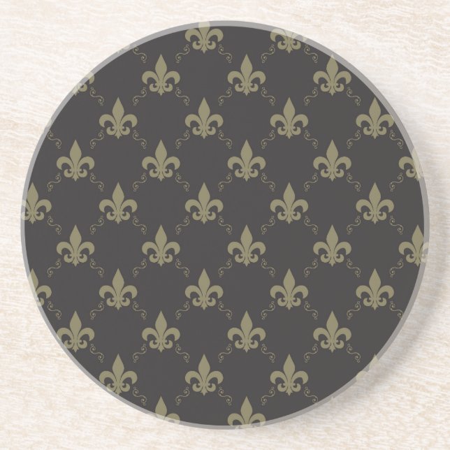 Luxurious Black Gold Fleur De Lis Pattern Coaster (Front)