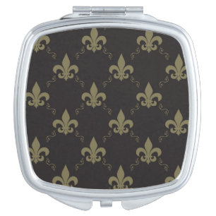 Luxurious Black Gold Fleur De Lis Pattern Compact Mirror