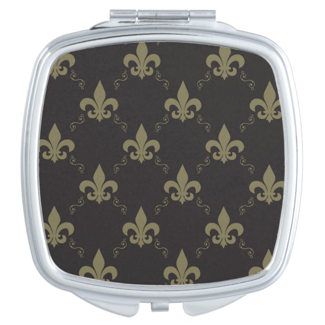 Luxurious Black Gold Fleur De Lis Pattern Compact Mirror (Front)