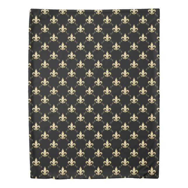 Luxurious Black Gold Fleur De Lis Pattern Duvet Cover (Front)
