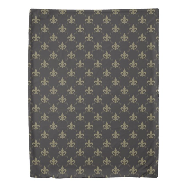 Luxurious Black Gold Fleur De Lis Pattern Duvet Cover (Front)