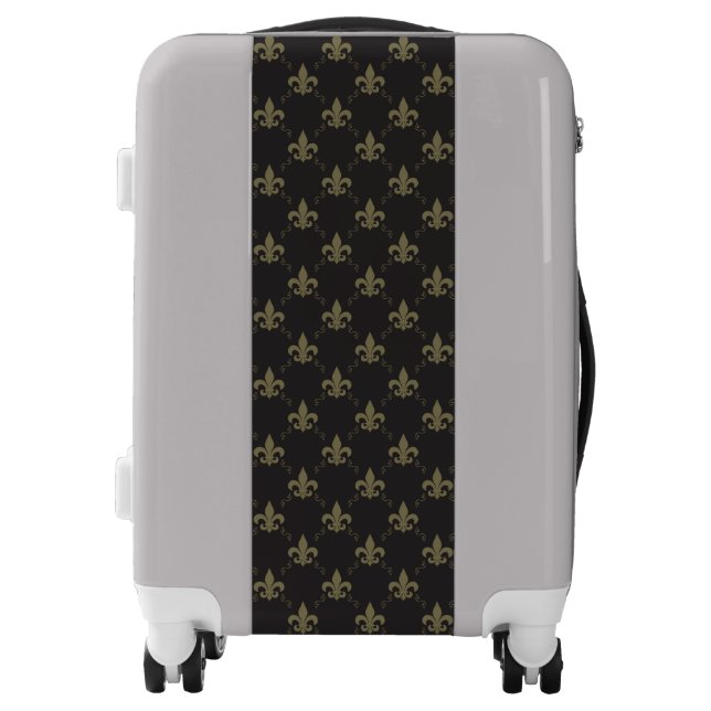Luxurious Black Gold Fleur De Lis Pattern Luggage (Front)